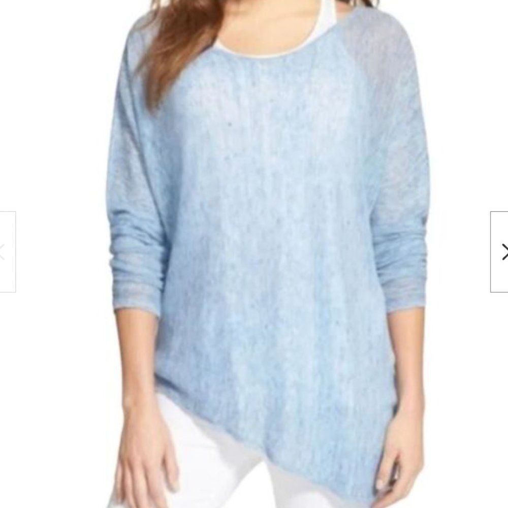 Eileen Fisher‎ Size Small 100% Linen Asymmetrical Hem Light Sweater Blue